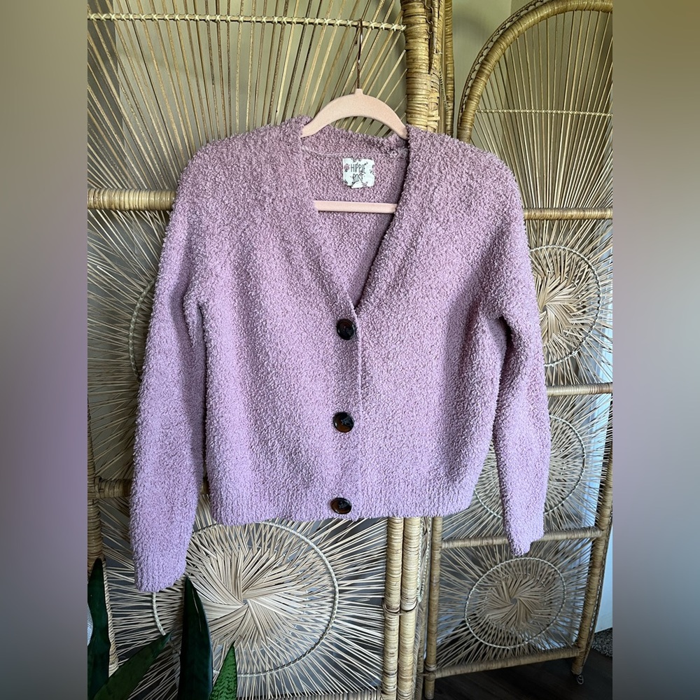 Hippie rose dark pink sherpa button down oversized cropped cardigan